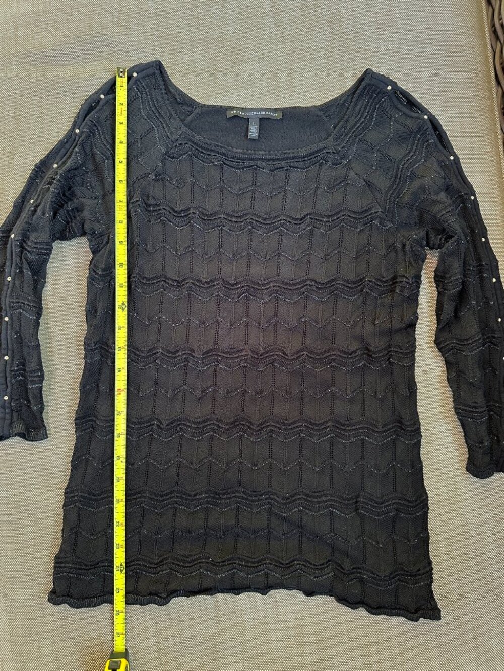 White House Black Market Pullover Knit Sweater Studded Peek-A-Boo Sleeves Size L - Picture 5 of 8